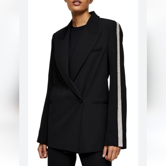 NWT Topshop Diamante Black Embellished Suit - Picture 2 of 5